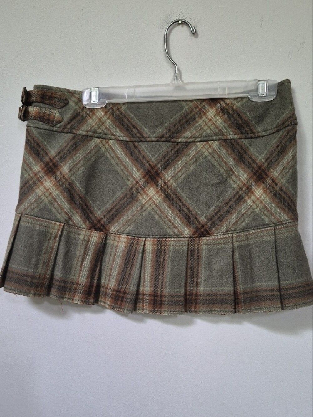 90s Y2K Abercrombie & Fitch Wool Plaid Pleated Micro Mini Skirt Buckle Detail - Picture 3 of 8